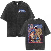 Vintage Washed Anime JoJo Bizarre Adventure Dio Jan Pierre Polnareff Tshirts Unisex Women Clothing Fashion Casual Loose T Shirts S