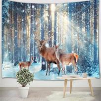 Tapestry wild deer winter sunny snow 75x100 juoda