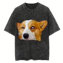 Vintage Washed Sassy Corgi Meme Graphic TShirt Funny SideEye Corgi Dog Print Oversize Short Sleeve Loose Fit Crew Neck Top S
