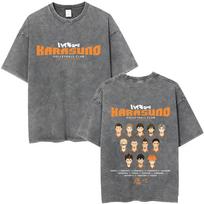 Skalbta Vintažinė Anime Haikyuu KARASUNO VOLLEYBALL CLUB Marškinėliai Vyrams Moterims Retro Manga Oversized T-shirt Vasaros Gatvės Apranga S