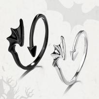 Black White Angel Devil Wings Open Adjustable Couple Rings Gothic Angel Demon Finger Ring For Women Men Wedding Lover Jewelry