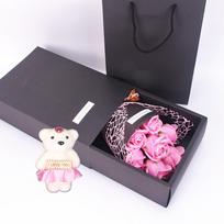 Artificial Rose Bouquet Gift Set with Decorative Bear and Elegant Gift Box for Special Occasions and Home Decor Display One Size rožinė