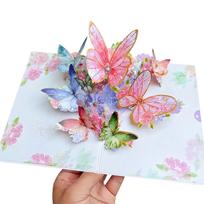 3D Pop Up Butterfly Bouquet Greeting Card for Mother's Day Birthday Festival Creative Gift Handmade Paper Art Card with Envelope One Size