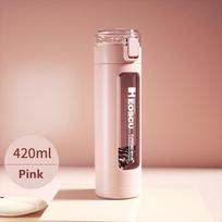 1 vnt. dvigubas nešiojamasis stiklinis puikus vandens butelis, su plastikine rankove Kawaii puodelio rotatoriumi, su šiaudeliu HMM 320ml rožinė