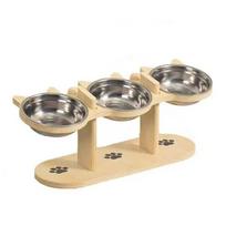 Three Bowl Design High Cat Bowl Lifting Height Stainless Steel Pet Feeding Bowl Protects Neck Spine Food And Water Plate