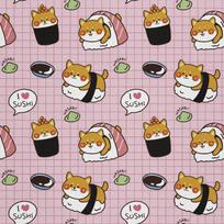 Outdoor Dekostoffe Oxford - Motiv Shiba-Inu-Sushi Mit Wasabi