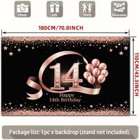 2D Elegant Black Rose Gold 14th Birthday Backdrop Banner Party Decoration 47.2x31.5inch/120*80cm