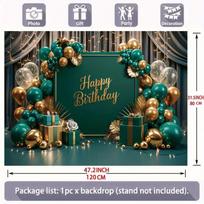 2D Green Gold Happy Birthday Backdrop Emerald Balloon Photography Background for Party 47.2x31.5inch/120*80cm