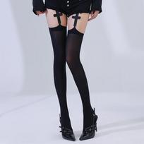 Lolita Gothic Cross Garter Stockings Velvet One-Piece Thigh High Socks Straps Elegant Black White Solid Color Over Knee Socks One Size