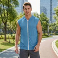 Men Sleeveless Zip Up Hoodie Lightweight Hooded Vest with Pockets Athletic Workout Casual Top for Gym Running Training M