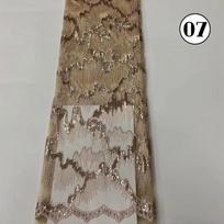 1 Yard Luxury Sequin African Lace Fabric High Quality French Nigerian Sequins Embroidery Beads Tulle Mesh Fabric Wedding Dress 1Yard
