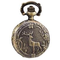 Bronze Delicate Deer Clamshell Pocket Watch Necklace Small Pocket Watch Gift Pocket Cheap Children's Toys bronza