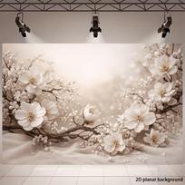 2D Flat Beige White Flower Backdrop with Magnolia Engagement Party Photo Booth Background 47.2x31.5inch/120*80cm