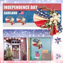 Patriotic American Flag Wreath with Burlap Bow Handmade 4th of July Decoration for Indoor & Outdoor Display