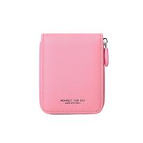 Portable Ultra Thin Women Short Wallet Zipper Multi-function PU Leather Card Holder Short Clutch Coin Purse Women rožinė