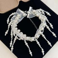 Adjustable White Pearl Lace Choker Alloy Creative Tassel Beads Necklace Collarbone Chain French Style Mesh Neck Jewelry Daily balta