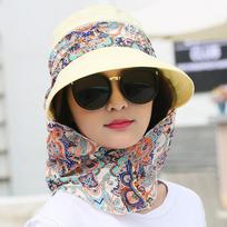 Women Fashion Foldable Portable Outdoor Riding Sun Visor Hat Anti-UV Sun Hat Beach Cap Floral Print Caps geltona