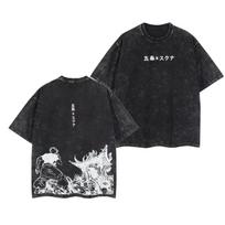 Jujutsu Kaisen Gojo vs Sukuna T Shirt Battle Graphic Men Acid Wash Oversized Streetwear Anime Retro Cotton Top Tee M