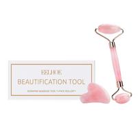 3PC Rose Quartz Roller Massager Set Soothing Massage Skin Facial Firming Skin