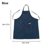 1Pcs Barber Cloth Denim Apron Adjustable Jean Salon Working Clothes Waterproof with Pockets Hairdresser Uniform mėlyna