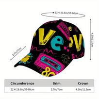 One Piece of 2D Retro 80S Love-Themed Snapback Baseball Cap a Hat Featuring a Colorful Full-Body Design Perfect for Running