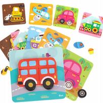 Układanka Drewniana Puzzle Klocki Pojazdy Montessori Zestaw Woopie Green