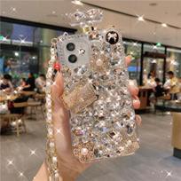 Hot Bling 3D kvepalų buteliuko dėklas, skirtas iPhone 13 11 12 14 Pro Max XR XS X 8 7 Plus/Samsung S23 S22 S21 Ultra S10 S9 S8 Plus 3D Pumpkin Bear Covers dirželis samsung Note20 sidabras