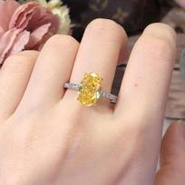 BELLA BOX Pigeon Egg Ice Zircon Simulation Imported High Carbon Diamond Goose Yellow Oval Bright Fire Color Open Ring Female Adjustable Opening geltona