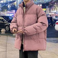 Autumn Winter New Fashion Long Sleeve Stand Collar Solid Parkas Men's Clothing Korean Button Warm All-match Simplicity Trend Top L rožinė