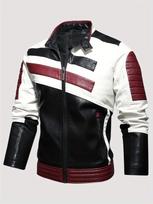 PU Biker Jacket Men's Casual Warm Fleece Zip Up Stand Collar Faux Leather Jacket - For Fall & Winter Stylish & Comfortable S