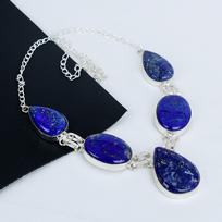 Natūralaus lapis lazurito akmens rankų darbo 925 prabos sterlingų sidabro karoliai, lapis lazurito sidabro karoliai žmonai, unisex karoliai, dovanų dienai motinoms 20" mėlyna