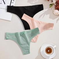 Didelių dydžių 3 vnt. moteriški medvilniniai stringai, seksualių briaunotų, kvėpuojančių kelnaičių, kasdieniai mieli apatiniai su kaspinėliu, mergaitėms, žemo liemens, G-string tipo, apatinis trikotažas M&3pcs