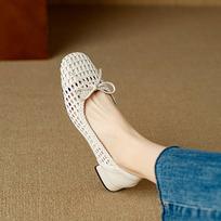 Krazing Pot Cow Skin Weaving Summer Size 41 Low Heels Party Shoes Women Square Toe Gladiator Butterfly-knot Hollow Out Pumps 35 dramblio kaulas