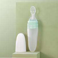 Baby Squeeze Rice Paste Bottle Food Grade Silicone Children's Tableware Baby Feeding with Complementary Food Bottles žalia