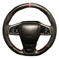For Honda Civic 10 2016- CRV CR-V 2017- Clarity 2016-2018 Black  Leather Carbon fiber Car Steering Wheel Cover Light Blue Thread