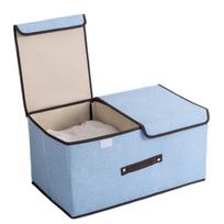 Stylish Cotton Linen Underwear Box Storage Container with Covers for Bedroom medium  mėlyna