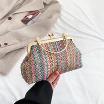 Šiaudais pintas kompaktiškas piniginė ir rankinė moteriška vasarinė peties rankinė per kūną kelioninė paplūdimio rankinė moteriška madinga grandinėlės pirkinių krepšys 21x6x14cm