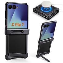 Oatsbasf  for Samsung Galaxy Z Flip 7 Metal Case w/ Magnetic Stand Slim Phone Shell Heat Dissipation Shockproof Protective Cover Galaxy Z Flip7 juoda