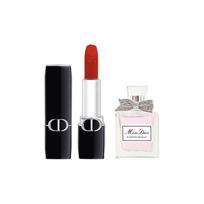 DIOR Perfume Vibrant Blue Gold Lipstick Sample Makeup Trial Set Velvet Satin Brightening Color Lasting #velvet777 + flowery eau de toilette 5ml mėlyna