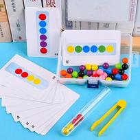Montessori Clipping Beads Set: Wooden bead color matching game, develops toddler's pincer grasp & color recognition skills