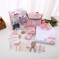 Children's wooden house, doctor's kit, simulation medical medicine box, injection stethoscope, dentist's clothes, hat, backpack