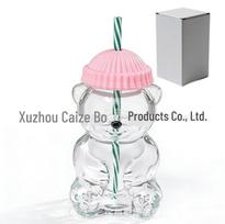Teddy Bear Cartoon Glass Straw Cup - Cute Christmas Edition 560ml