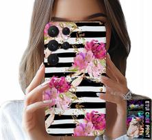Etui Do Samsung Galaxy S22 Ultra - Kwiatki W Czarno - Białe Paski Wzory