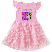 4125 Kids Girls Rumi Zoey Mira Print Ruffle Flower Applique Dress 100cm rožinė