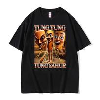 Funny Tung Tung Tung Sahur Meme T Shirt Italian Brainrot New Style T-shirts Men Women Fashion Casual Short Sleeve O-Neck T-shirt XS juoda