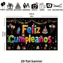 2D Feliz Cumpleaños Birthday Banner Backdrop Kids Colorful Fiesta Party Decor Background 47.2x31.5inch/120*80cm