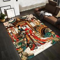 Japanese Traditional Kimono Scene Carpet with Cherry Blossom Design Suitable for use as an anti-slip for living room bedroom sofas 40x60cm( 15x23in )