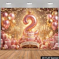 2D Girls 2nd Birthday Backdrop, Glitter Number 2 & Cake Photography Background 47.2x31.5inch/120*80cm