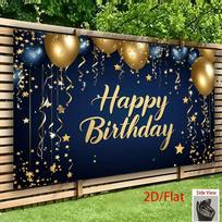 2D Happy Birthday Backdrop Navy Blue Gold Balloon Star Photo Banner Party Decoration Background 47.2x31.5inch/120*80cm
