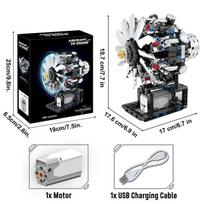 Aerospace V8 Engine Building Blocks Model, 558PCS Motorized & Detailed Replica with Power Functions, for Adult Tech Collectors NO BOX